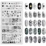 MRFOX 5 Pcs Nail Plates Stamping Set Marbled Punk Spider Web Heart Star Theme Leaf Nail Art DIY Stamping Template