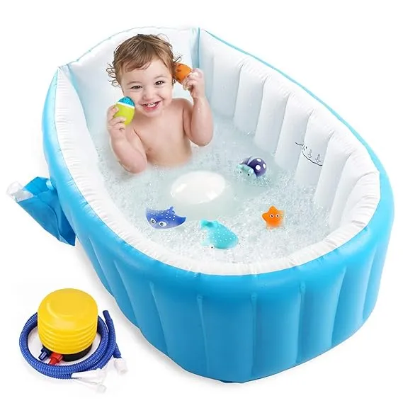 Intime Baby Inflatable Bathtub, Portable Infant Toddler Bathing Tub Non Slip Travel Bathtub Mini Air Swimming Pool Kids Thick Foldable Shower Basin