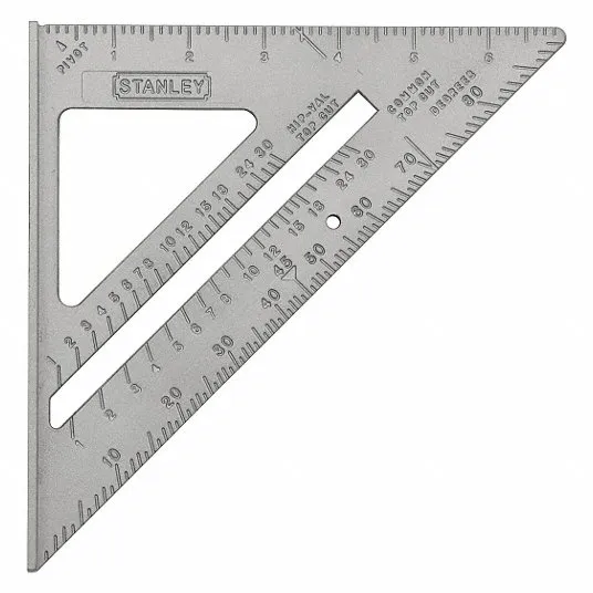 STANLEY Quick Square: 1/8 in, 7 in Square Size, Aluminum, Brushed, Inches, 1/8 in, 1/8 in, SAE, Inch