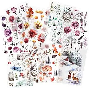 Rub On Transfer Sticker Scrapbook Stickers Flower Stickers Decoration Sticker Planner Stickers Plant Stickers for Scrapbooking Diary Album Journals DIY Arts and Crafts (Forest)