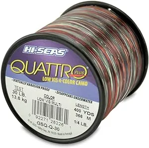 HI-SEAS Quattro Monofilament Fishing Line - Low-vis 4 Color Camo, Strong & Durable Performance Saltwater Main Line