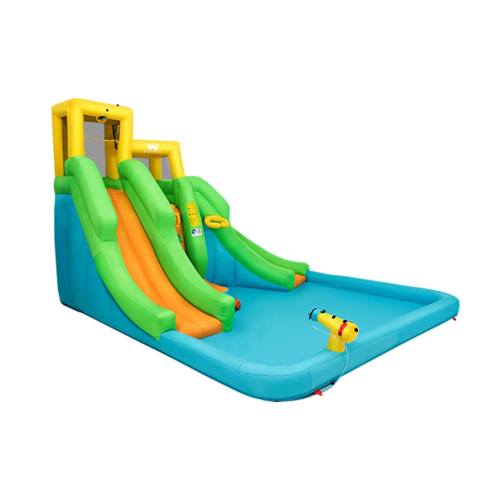 6-in-1 Dual Water Slide Kids Inflatable Bounce House Giant Water Park with Climbing Wall, Splash Pool, Water Cannon