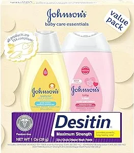 Johnson's Baby Care Essentials Gift Set, Body Lotion, & Zinc Oxide Diaper Rash Paste for Baby's Delicate Skin, Value Pack, Travel-Size, Bath Essentials Must Haves, Baby Gifts, 3 Items