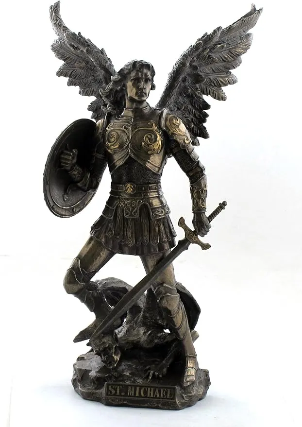 12.75 Inch St. Michael Standing on Demon with Sword and Shield Statue