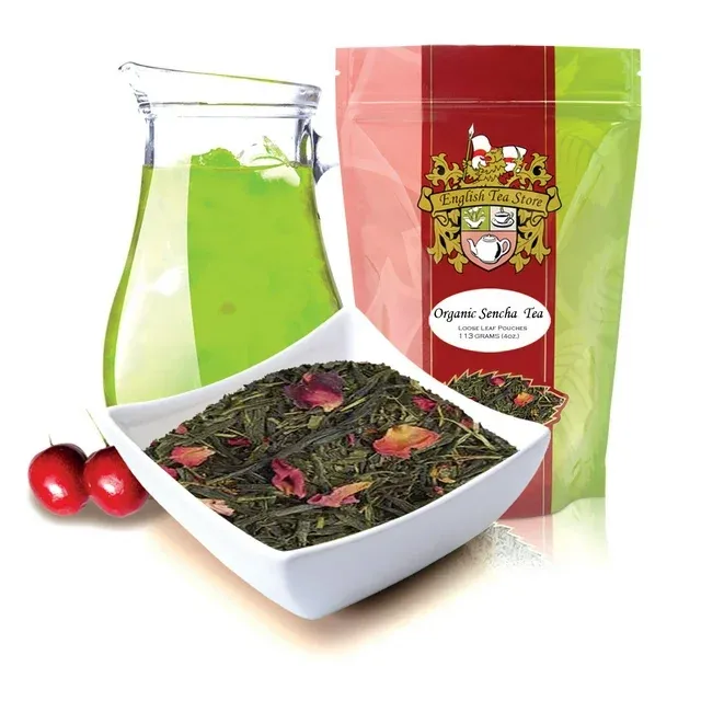 English Tea Store Green Loose Leaf Tea, Organic Sencha Kyoto Cherry Rose Festival, 16 Ounce