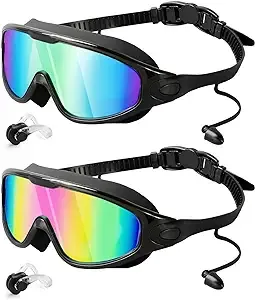 Rantizon Swim Goggles 2 Pack, Wide View Anti Fog&UV Swimming Goggles for Audlt, No Leaking Swim Glasses for Men Women Youth