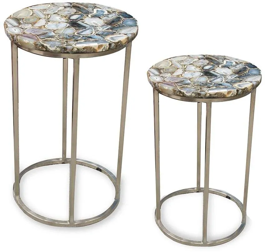 Onyx Agate Top Nesting Tables - Handcrafted Modern Accent with Colorful Stone Tops &amp; Soft Nickel Base