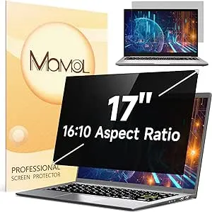 Mamol Laptop Privacy Screen 17 Inch for 16:10 Widescreen Display Anti Blue Light Glare Privacy Filter