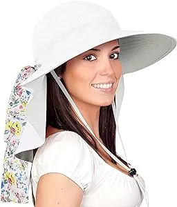 White Women Boonie With Neck Flap Fishing Hiking Outdoor UV Protection Sun Hat