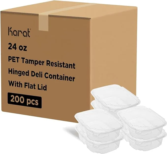 Karat 24oz PET Tamper Resistant Hinged Deli Container with Lid - 200 ct