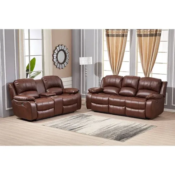 Betsy Furniture Power Reclining Bonded Leather Living Room Set (Grey, Sofa+Loveseat)