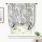 Tree Branch Linen Blend Blackout Tie Up Curtain for Kitchen Abstract Botanica...