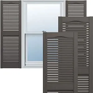 Ekena Millwork Lifetime Vinyl LL1S14X05200MS Standard Cathedral Top Center Mullion, Open Louver Vinyl Shutters, w/Installation Shutter-Lok's & Matching Screws (Per Pair), 14.5"W x 52"H, Musket Brown