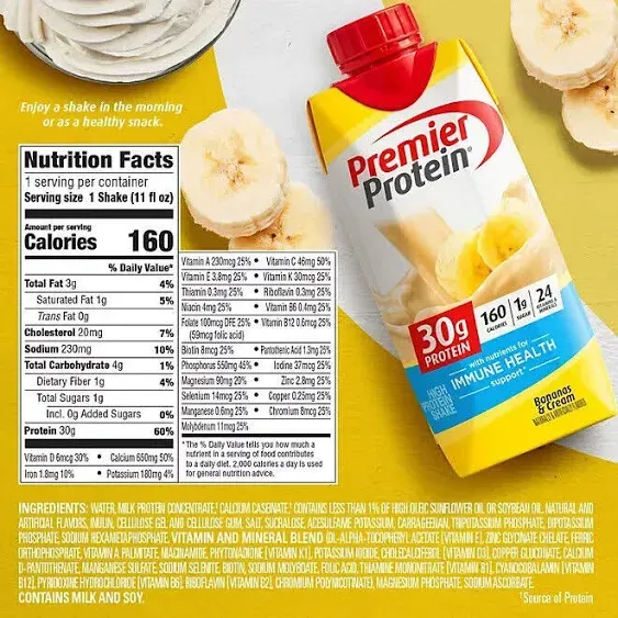 Premier Protein 30g High Protein Shake, Bananas &amp; Cream (11 fl. oz., 15 pk.)