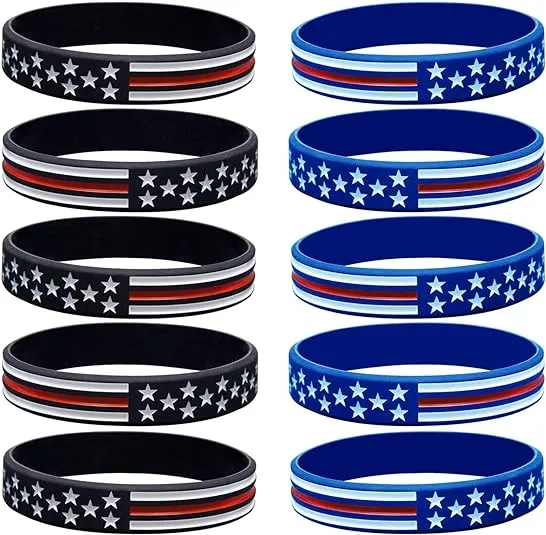 Dxcaicc Silicone Bracelets Wristbands Band Thin Red Line American Flag Bracelets Silicone Wristband Stretch Bracelet Patriot Gifts for Teens Men Women