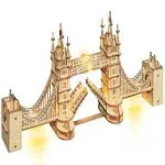 Rolife 3D Puzzle Wooden Craft Kits Tower Bridge With Lights Architecture Construction Model for Teens