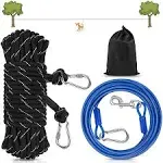 Petbobi Dog Runner for Yard 50ft, Dog Tie Out Cable for Camping with 10ft Dog Run Wire Cable, Portable Reflective Dog Lead Line with 360° Tangle Free &Heavy-Duty Clasp for Yard, Park, Black