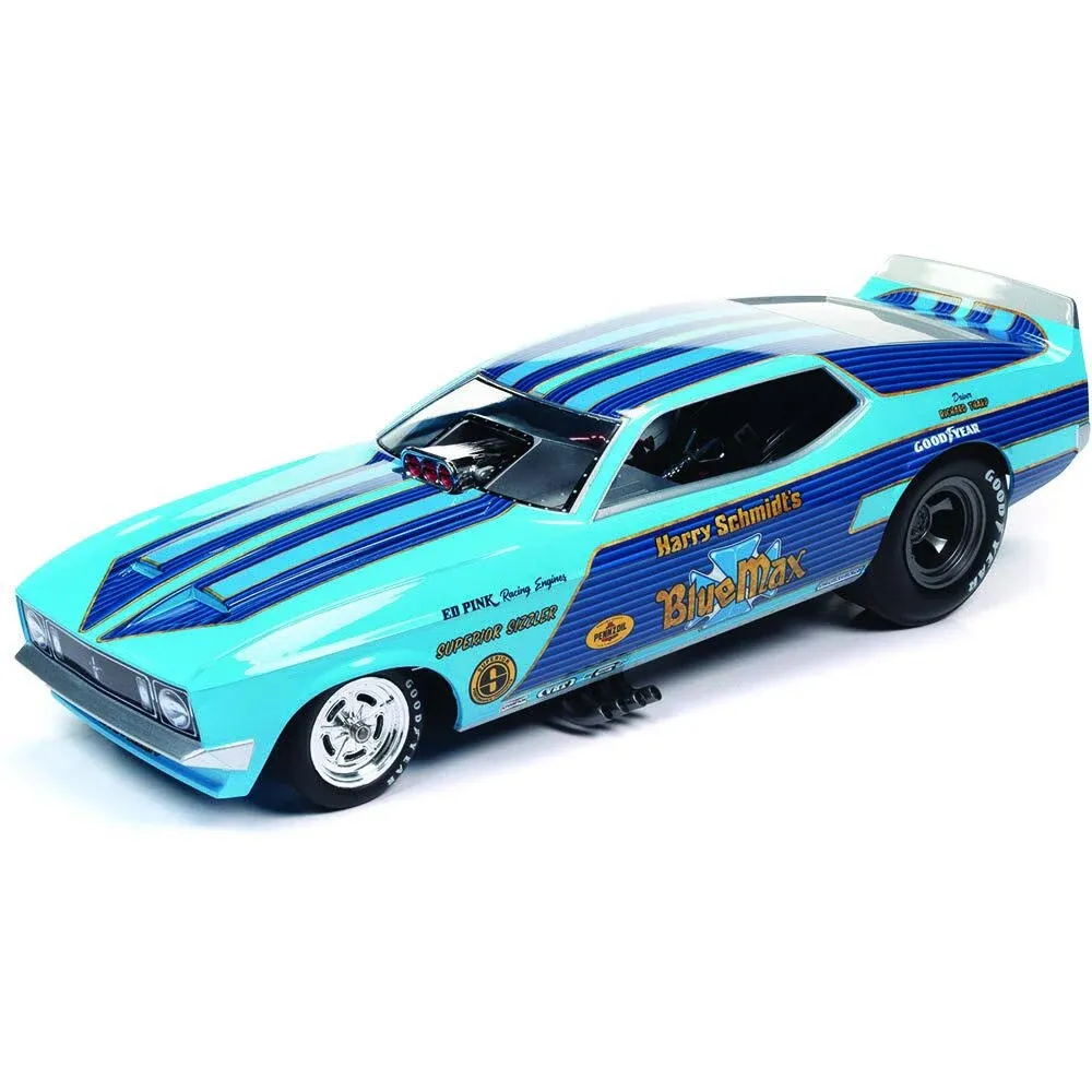 1973 FORD MUSTANG FUNNY CAR &#034;BLUE MAX&#034; 1/18 DIECAST MODEL BY AUTO WORLD AW299