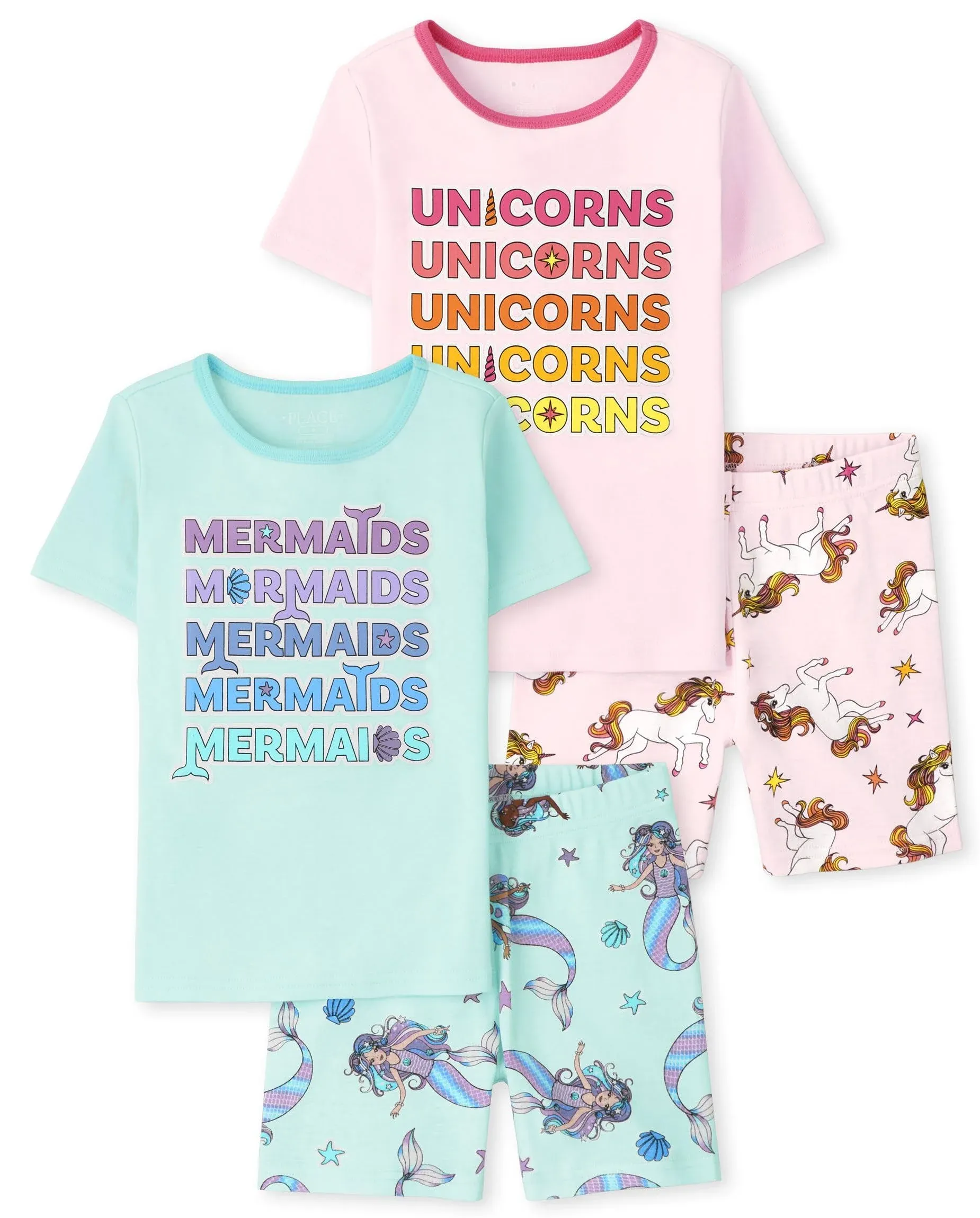 Girls Unicorn Mermaid Snug Fit Cotton Pajamas 2-Pack - Cameo