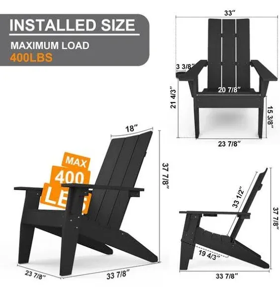 Grant Park Black Modern Plastic Patio Adirondack Chair Outdoor