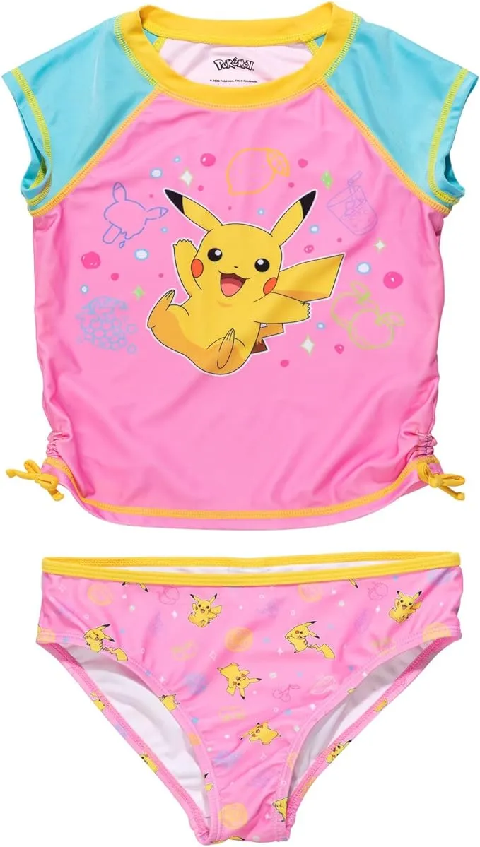 Pokemon Pikachu Big Girls Rash Guard and Bikini Bottom Little Kid to Big Kid