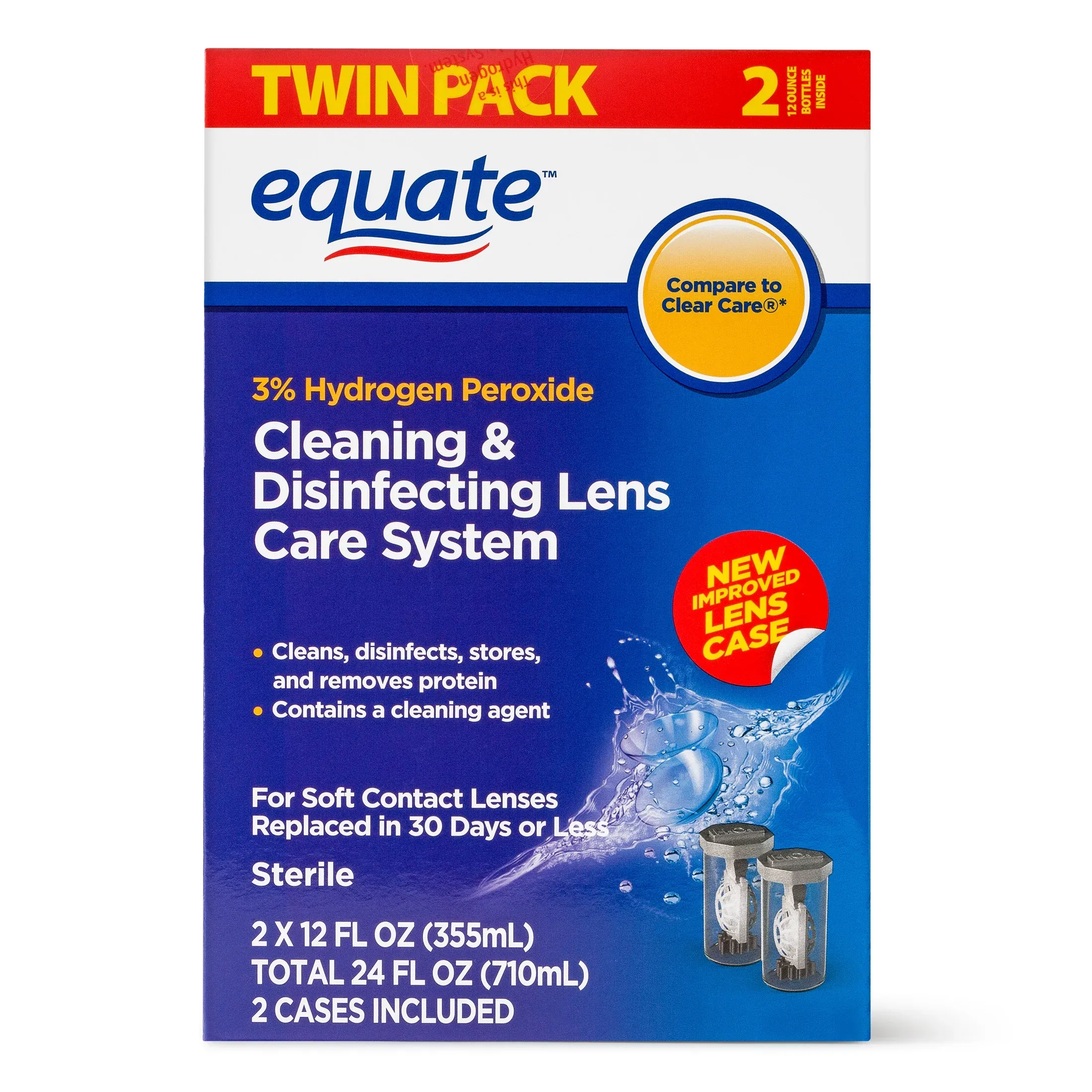 Equate Contact Lens Solution Cleaning & Disinfecting Lens Care System, 12 fl oz, 2 Pack