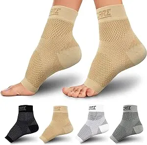 Compression Socks for Women & Men Open Toe (1 Pair) - Best Ankle Compression Sleeve for Swelling, Achilles Tendonitis, Heel Pain & Plantar Fasciitis Relief, Beige, Medium