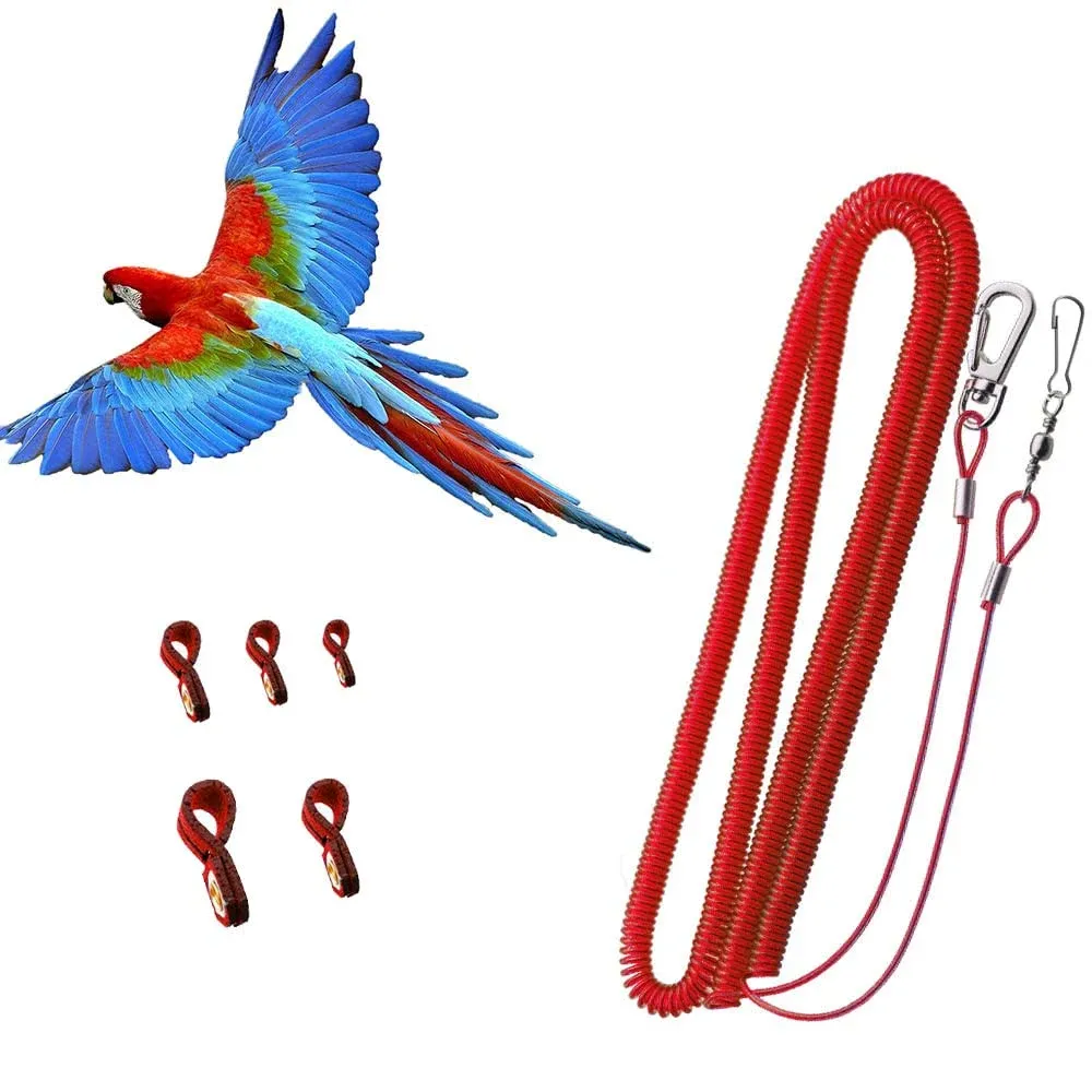 Bird Harness Leash Anti-Bite Outdoor Red Flying Training Rope with 5Pcs Differen