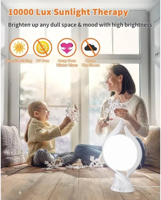 10000 Lux Light Therapy Lamp UV-Free Sun Light Therapy Lamp with 4 Timer & Memory Function, Full Spectrum Bright Happy Mood Light Therapy Lamp Lamp for Office Home Winter (White)