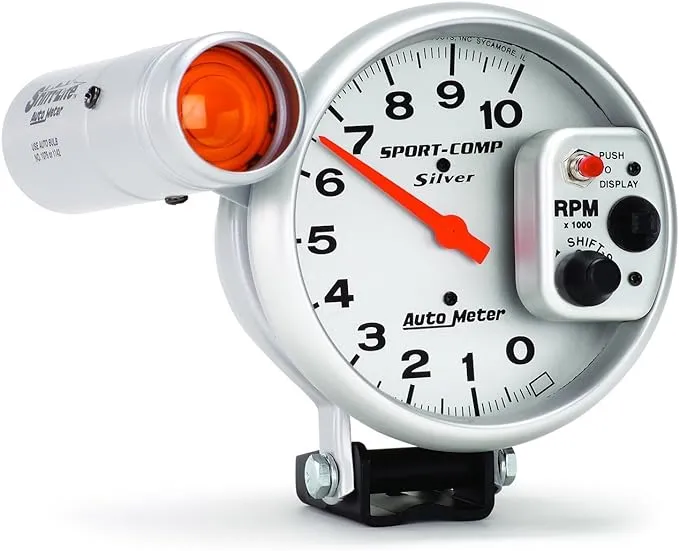 Auto Meter 3911 Sport-Comp Silver Shift-Lite Tachometer, 5.000 in.