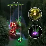 Exhart Solar Hanging Mobile, Hummingbirds and Flowers Garden Decor, 6 Color Changing LED Lights, Plastic Outdoor Lawn and Yard Decoration, 7 x 7 x 27.5 Inch