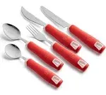 Special Supplies Adaptive Utensils 5-Piece Set Non-Weighted, Non-Slip Handles for Hand Tremors, Arthritis, Parkinson’s or Elderly Use - Stainless Steel Knife, Rocker Knife, Fork, Spoons - Red