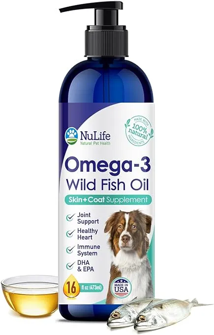 Liquid Fish Oil for Dogs with Omega 3, 6 & 9 Fatty Acids, Wild Caught from Iceland, Skin and Coat Supplement for Shedding, Itchy Skin, Allergies, Brain and Heart Health, Rich in EPA + DHA - 16 oz