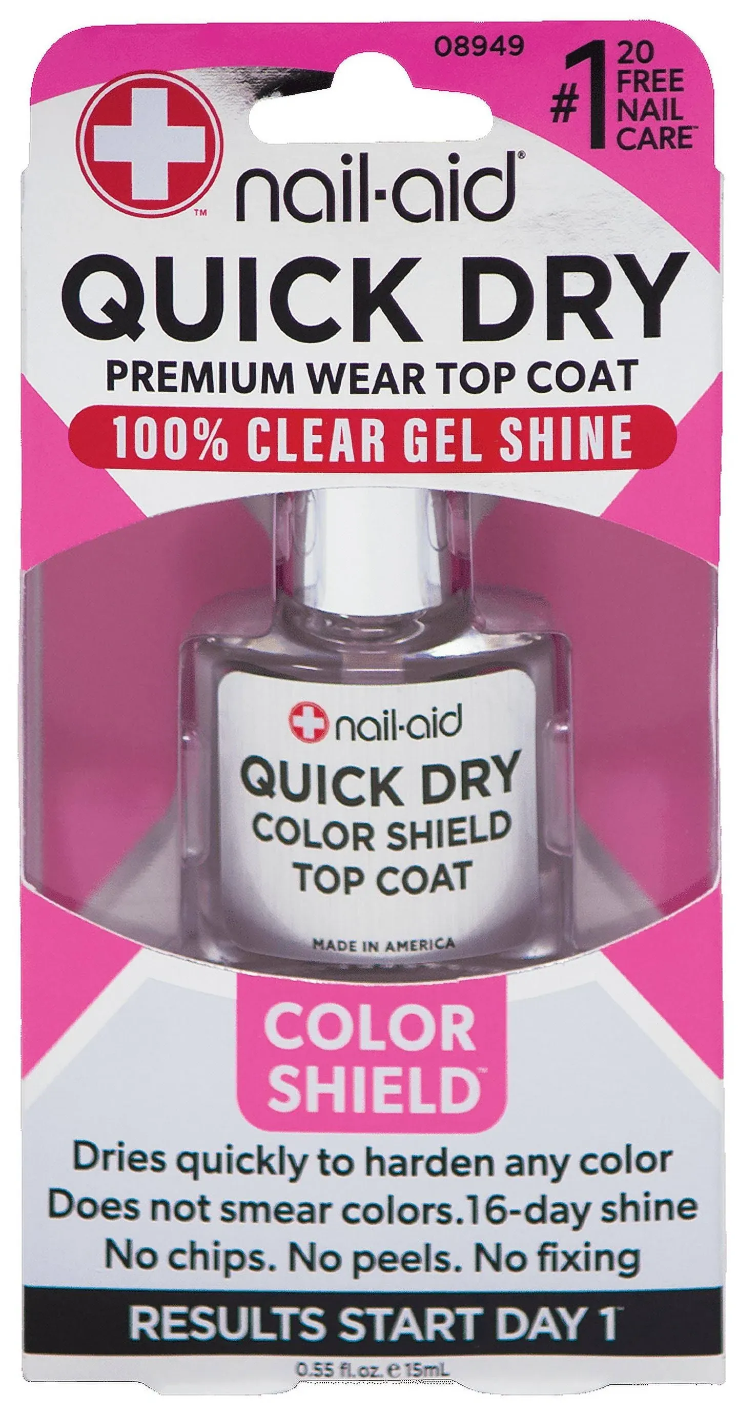 Nail-Aid Quick Dry Glass Shine Top Coat, Long Wear, Scratch Resistant Color, Clear, 0.55 Fl Oz