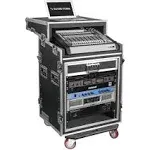 Sound Town Shock Mount 12U ATA Rack Case with 20 Rackable Depth, 11U Slant Mixer Top and Casters, 12-Space Size (STMR-SP12UW)