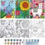 LSTRULST Paint by Numbers for Kids Ages 8-12, Pre-Printed Acrylic Oil Painting Kits with Framed Canvas Sizes 8x10inch, Includes 18 Acrylic Paint Pots and 6 Paintbrushes-3 Pack