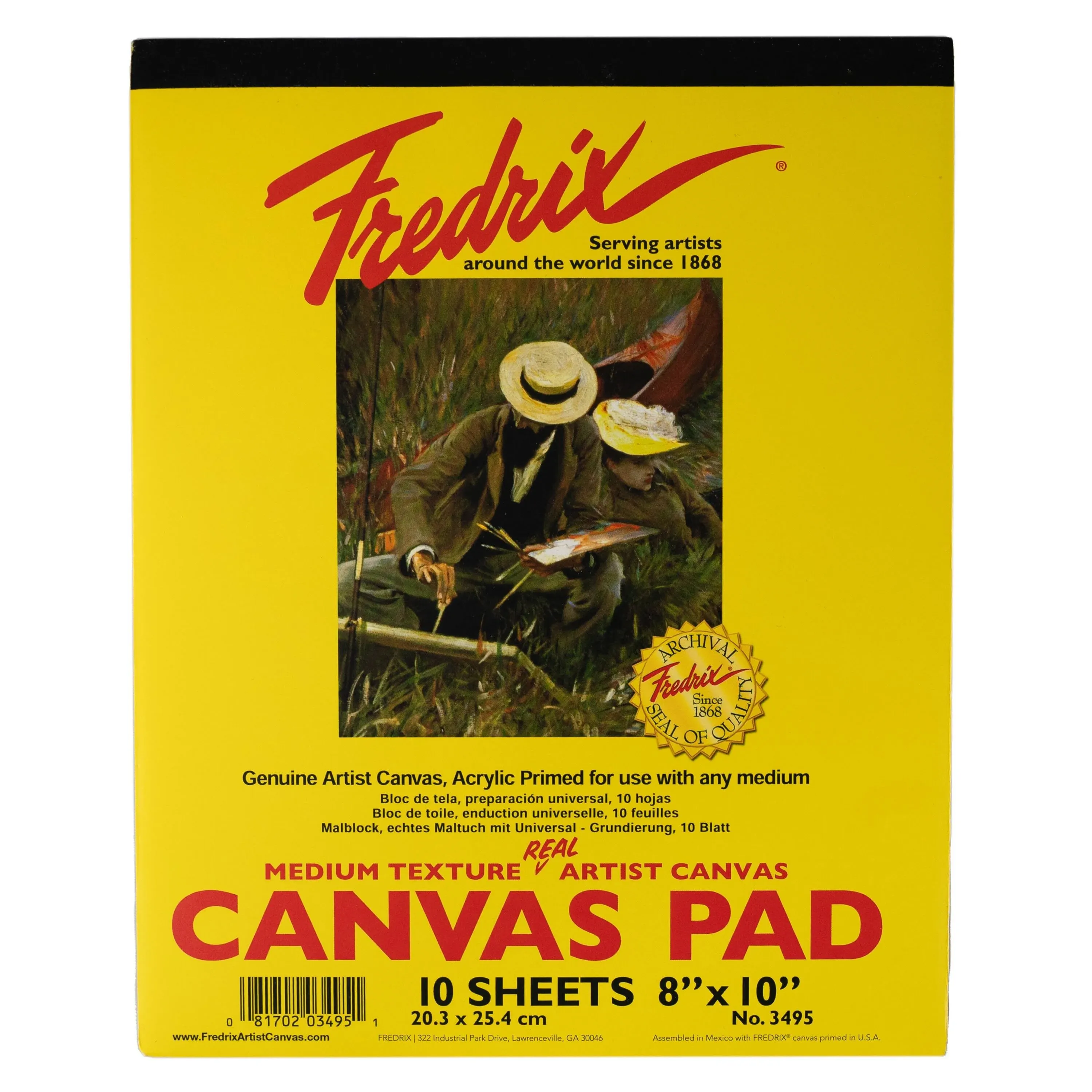 Fredrix 3495 Canvas Pad, 8" x 10" Canvas, Primed and Ready to Paint, Sturd, Can be Mounted When Dry, 10 Sheets per Pad, White