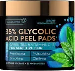 NUVADERMIS Glycolic Acid Pads - 35% Glycolic Acid Peel Pads - Exfoliating Facial Peel for Natural Skin Resurfacing, Blackheads, Dark Spots, and Acne - Sensitive Skin Safe - 60 Double-Side Pads