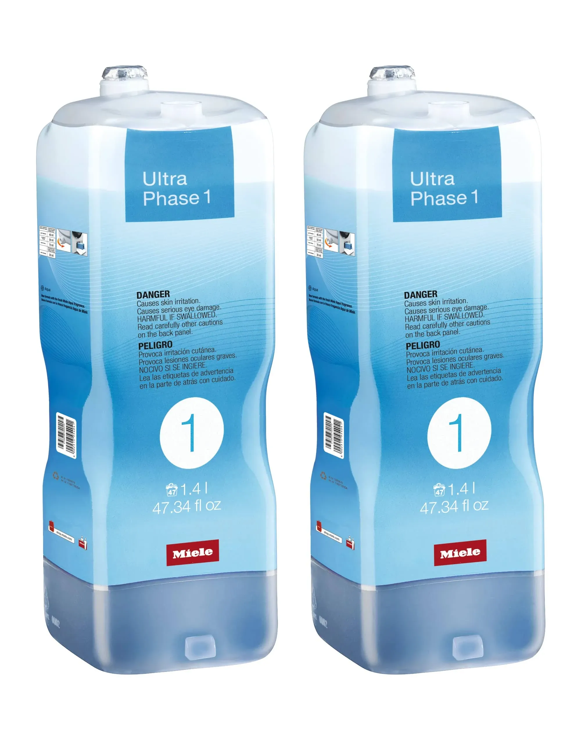 Miele UltraPhase 1 2-Component Detergent for Whites and Colors Aqua Fragrance - 2 Pack