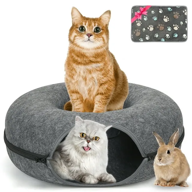 Homagico Peekaboo Cat Cave for Indoors Cats,Cat Dounut Tunnel Bed,Hiding and Exploring Fun,Exercise Scratching