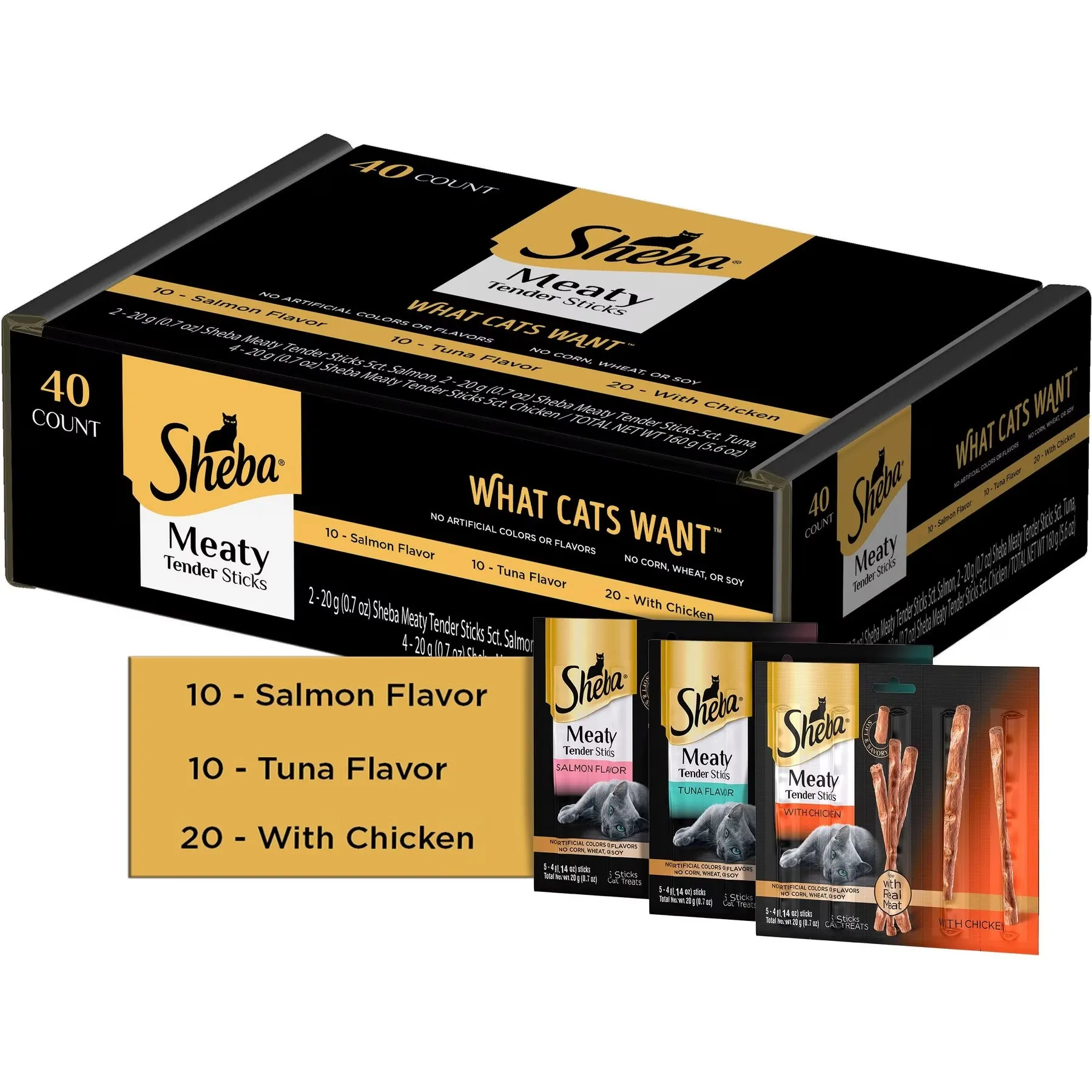 Sheba Meaty Sticks Variety Pack Chicken Salmon & Tuna Flavor Soft Adult Cat Treats