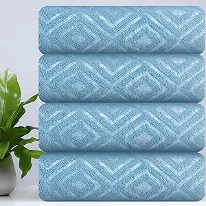 CHINO Extra Large Bath Towel Set, 4 Piece Blue Oversized Bath Sheets 35"x70"-Soft, Quick Dry, Super Absorbent, Diamond Pattern Microfiber Bath Sheets for Bathroom, Beach, Travel, Fitness, Yoga