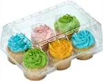 Decony Cupcake Boxes 6 Count [ MADE IN USA ]- Clear Plastic Cupcake Containers with 4" High Dome Lid- Durable Cupcake Holders- Each Cup Cake Box Holds 6 Cupcakes- 12 Pack