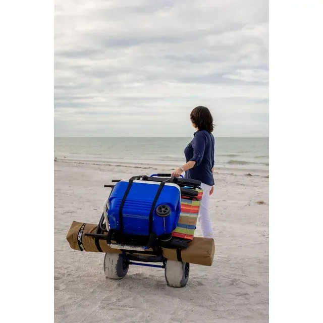 My Beach Cart Patented Heavy Duty Folding Beach Cart with Big Wheels and Balloon Tires to Glide Over Sand, Blue