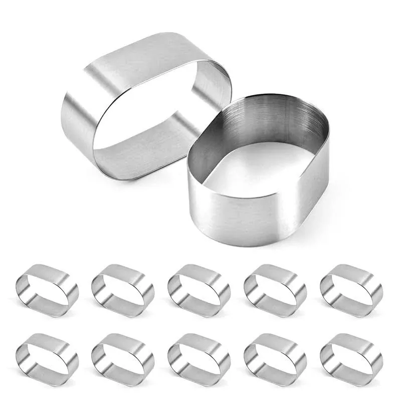 Set of 12-Round Cake Ring Stainless Steel Mini Long Oval Mousse Ring Cake Mol...