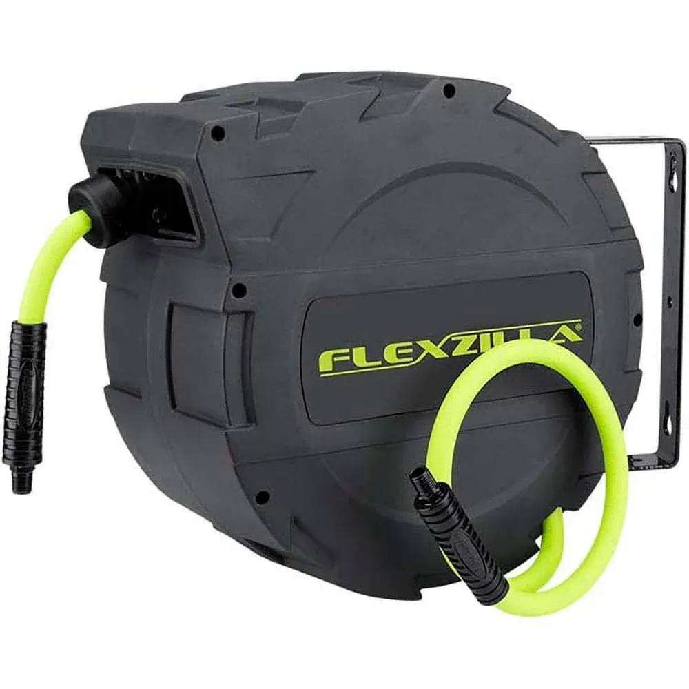 Flexzilla Retractable Enclosed Plastic Air Hose Reel, 3/8 in. x 30 ft, Heavy Dut