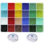 VOOMOLOVE 19600pcs 2mm Glass Seed Beads 24 Colors Small Beads Kit Bracelet Beads with 24-Grid Plastic Storage Box for Jewelry