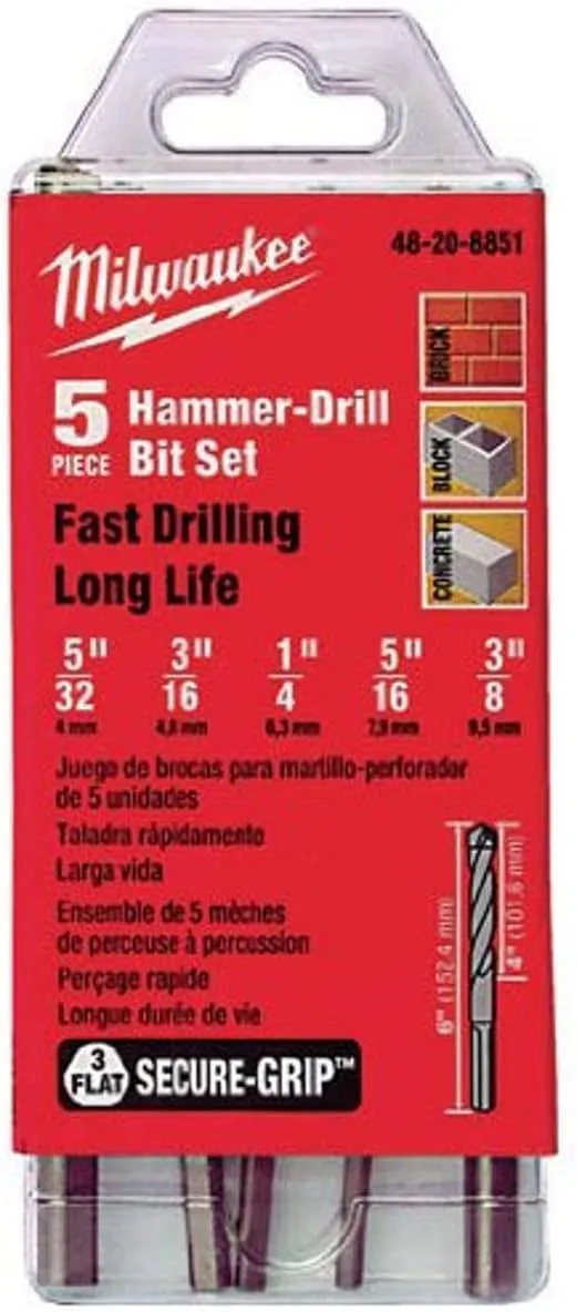 Milwaukee 48-20-8851 5 Piece Hammer Drill Bit Set