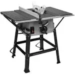 TUFFIOM 10inch Table Saw w/Port for Connecting Dust Collector, Portable Benchtop Table Saw w/ 60T Blade, Stand & Push Stick, 5000RPM, Adjustable Blade Height, 90°Cross Cut & 0-45°Bevel Cut, Gray