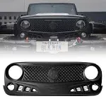 DKMGHT Front Grill with Mesh Matte Black Grille Grid For Jeep Wrangler 2007-2018 Rubicon Sahara Sport JK for Jeep Wrangler JK JKU 2007-2018 (Transformer)